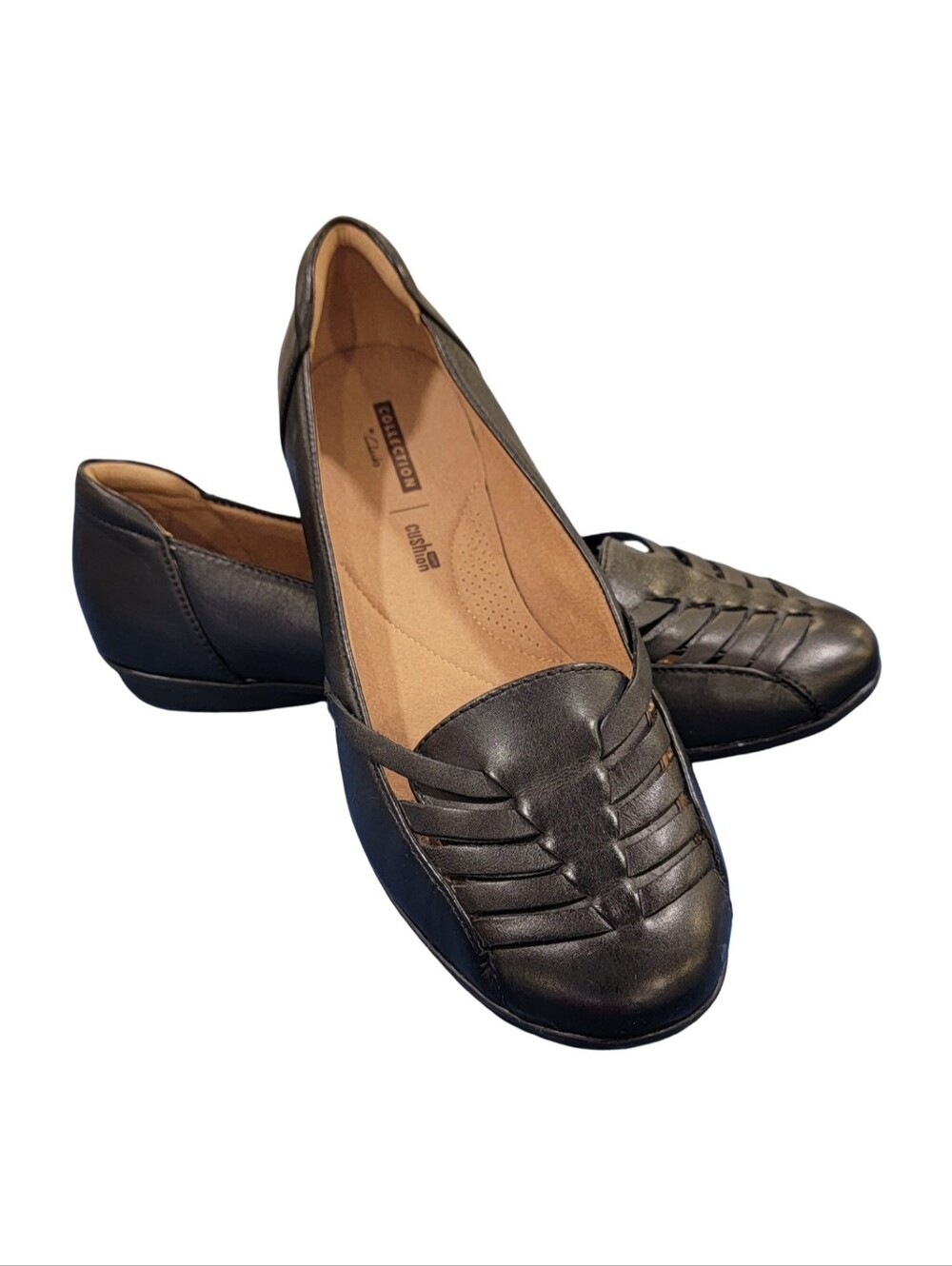 Clarks Collection Gracelin Gemma Black Leather Woven Loafers Flats Size 8.5W